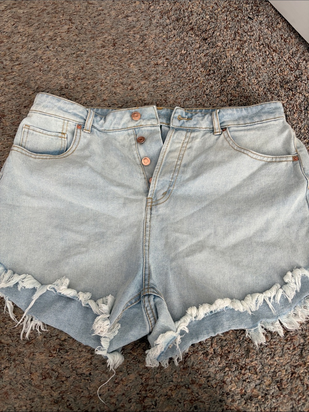 Distressed Light Blue Denim Shorts
